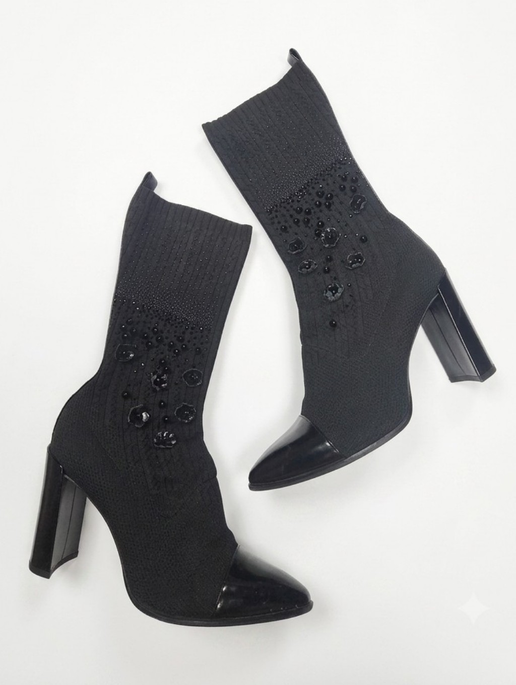 Stuart Weitzman Sockhop Knit Fabric Boots Embellished Floral Glove Size 9.5